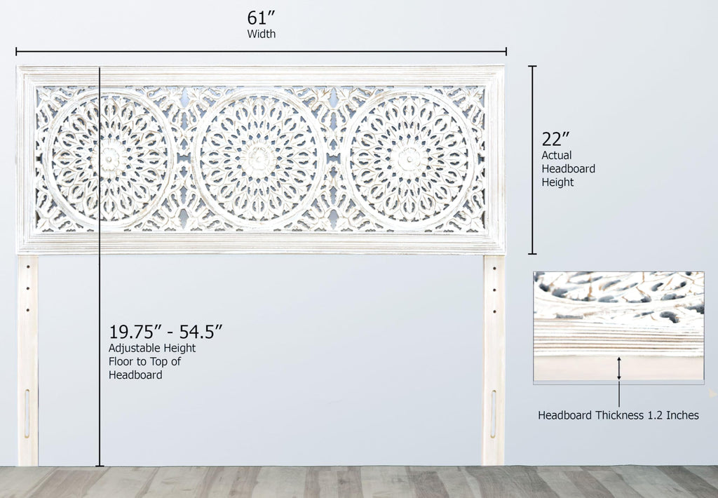 Solid Wood Sturdy Queen Headboard - Rustic Whitewash