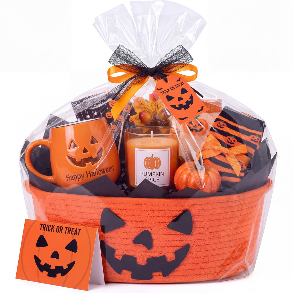 Halloween Woven Boo Basket Empty 15 x 11 x 6 Inch, Pumpkin