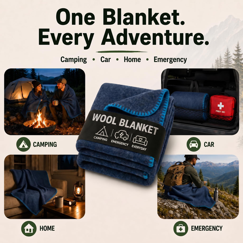 JMR Wool Camping Blanket 10-Pack, Fire Retardant Military, Navy (66x90)