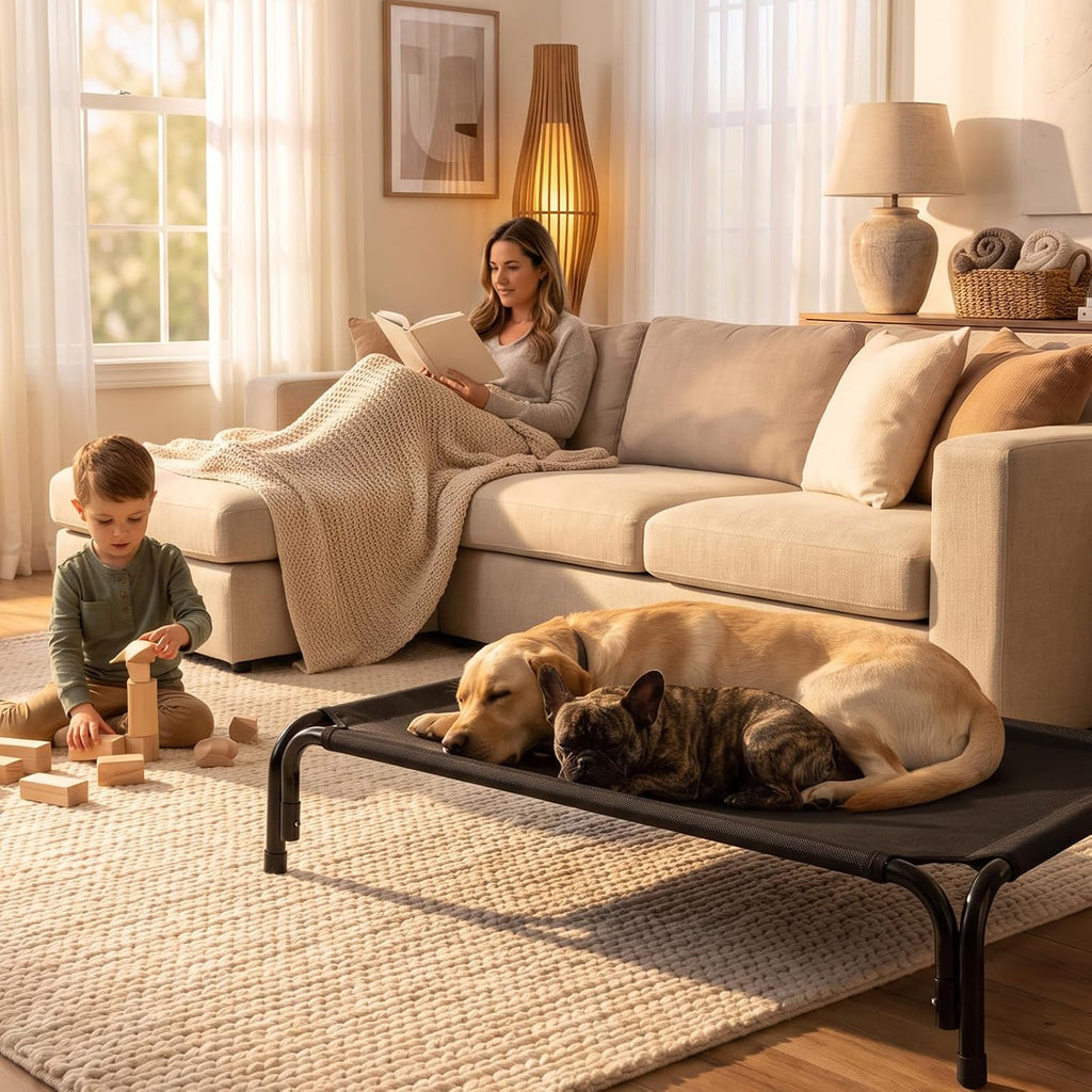 Raised Dog Bed for Large Dogs, Heavy Duty Washable Dog Bed for Indoor Outdoor Use, Extra Large Dog Cot with Dual-Tube