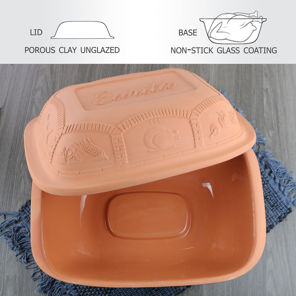 Eurita Clay Roaster, 7.2 Quart, Non-Stick Earthenware, Toxin-Free, Healthy Clay Pot Cooking, Versatile Cooking Dutch