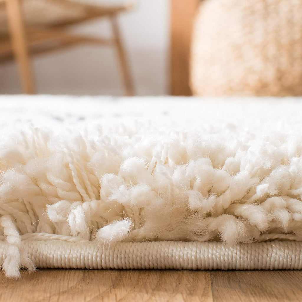 Moroccan Fringe Shag Collection Area Rug, Cream & Charcoal, Boho Tribal, Non-Shedding & Easy Care