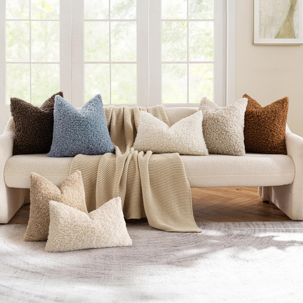 Decorative Faux Fur Pillow Covers Sherpa 20x20 Chocolate