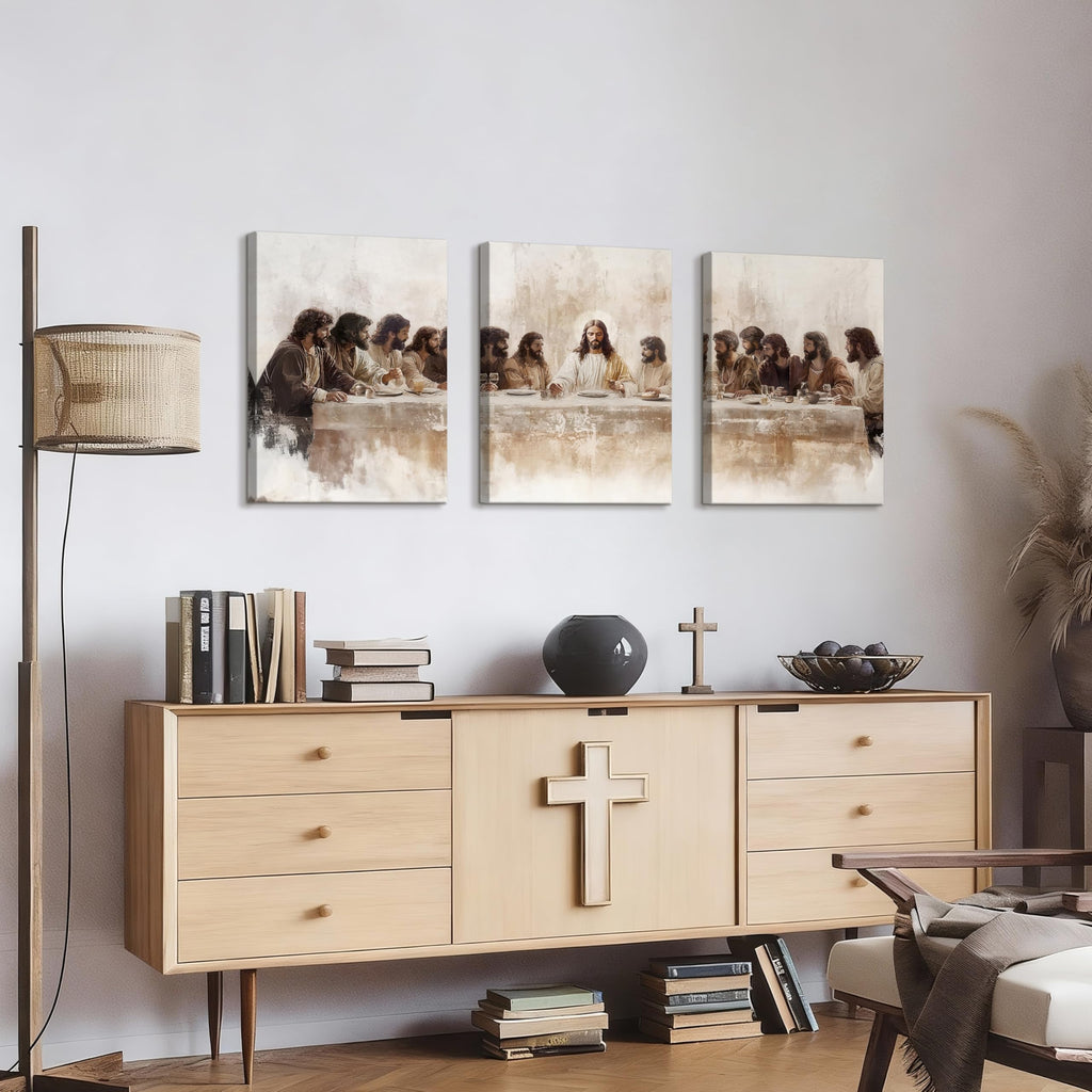 3Pcs Jesus Last Supper Framed Canvas Wall Art Prints 12"x16"