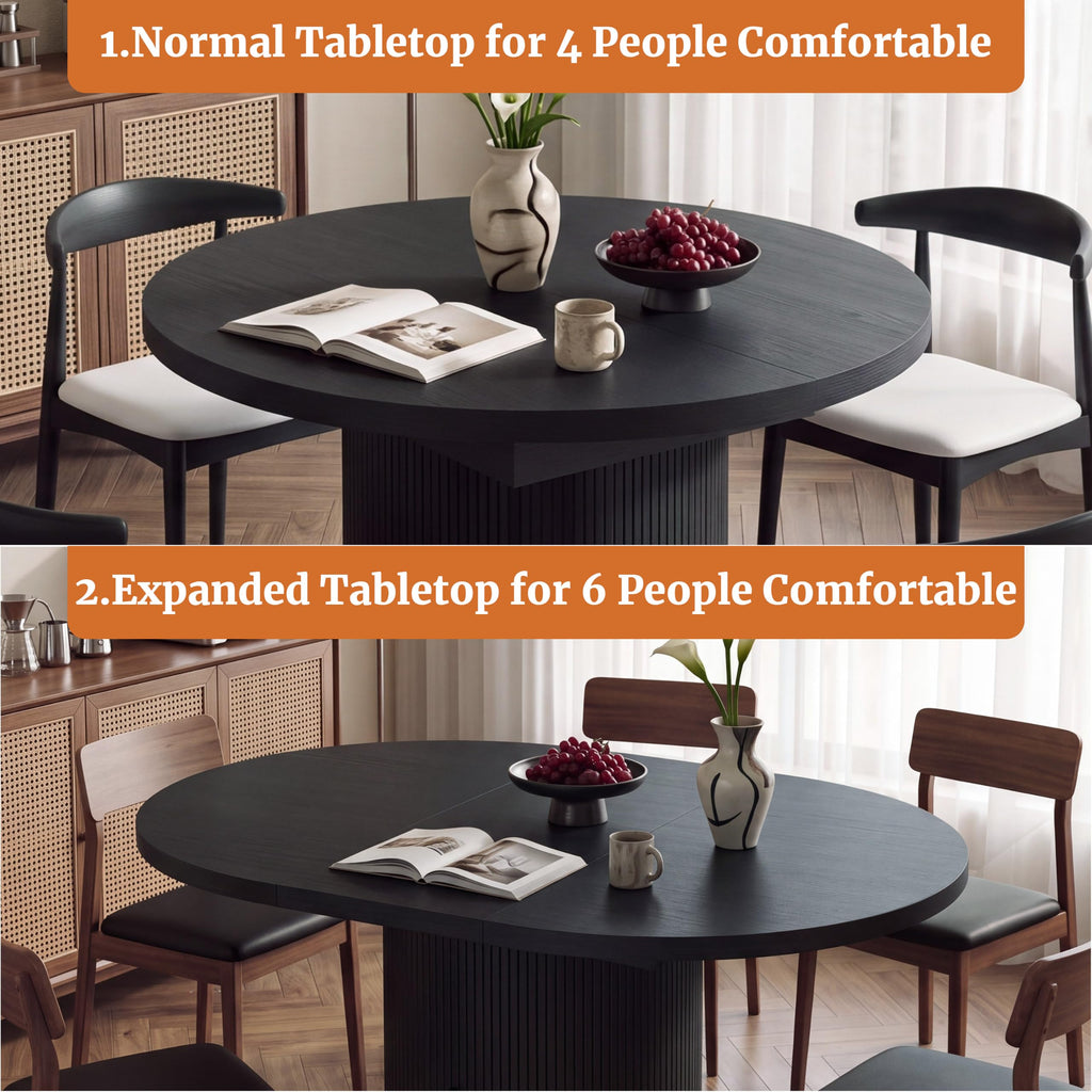 43"-59" Extendable Round Dining Table for 4-8 with Storage Shelf