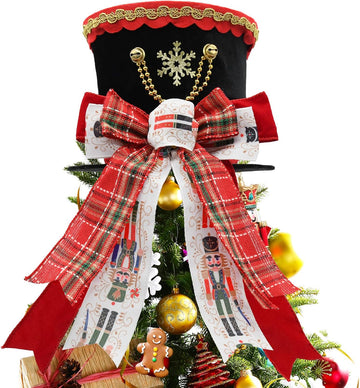 Nutcraker Christmas Tree Topper Hat, Christmas Buffalo Plaid Tree Topper