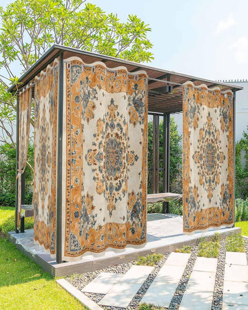 Outdoor Curtains Waterproof, Vintage Boho Floral Vintage Ethnic Distress Traditional Style Grommet Weatherproof