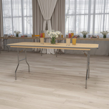 6 ft Birchwood Folding Banquet Table with Corner Guards, 72" x 30"