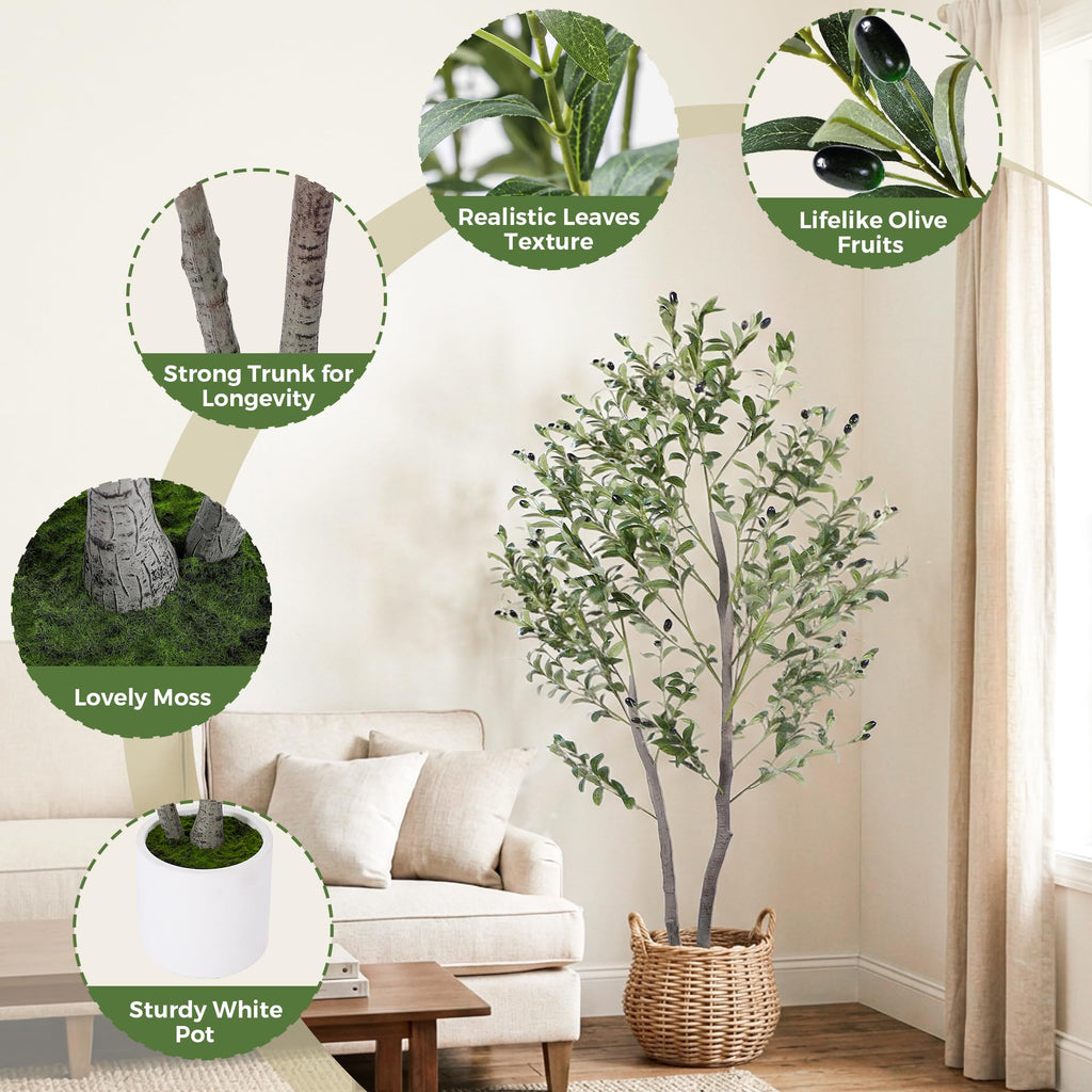 Artificial Olive Tree Indoor 5FT, 59" Tall Faux Olive Tree w/White Planter