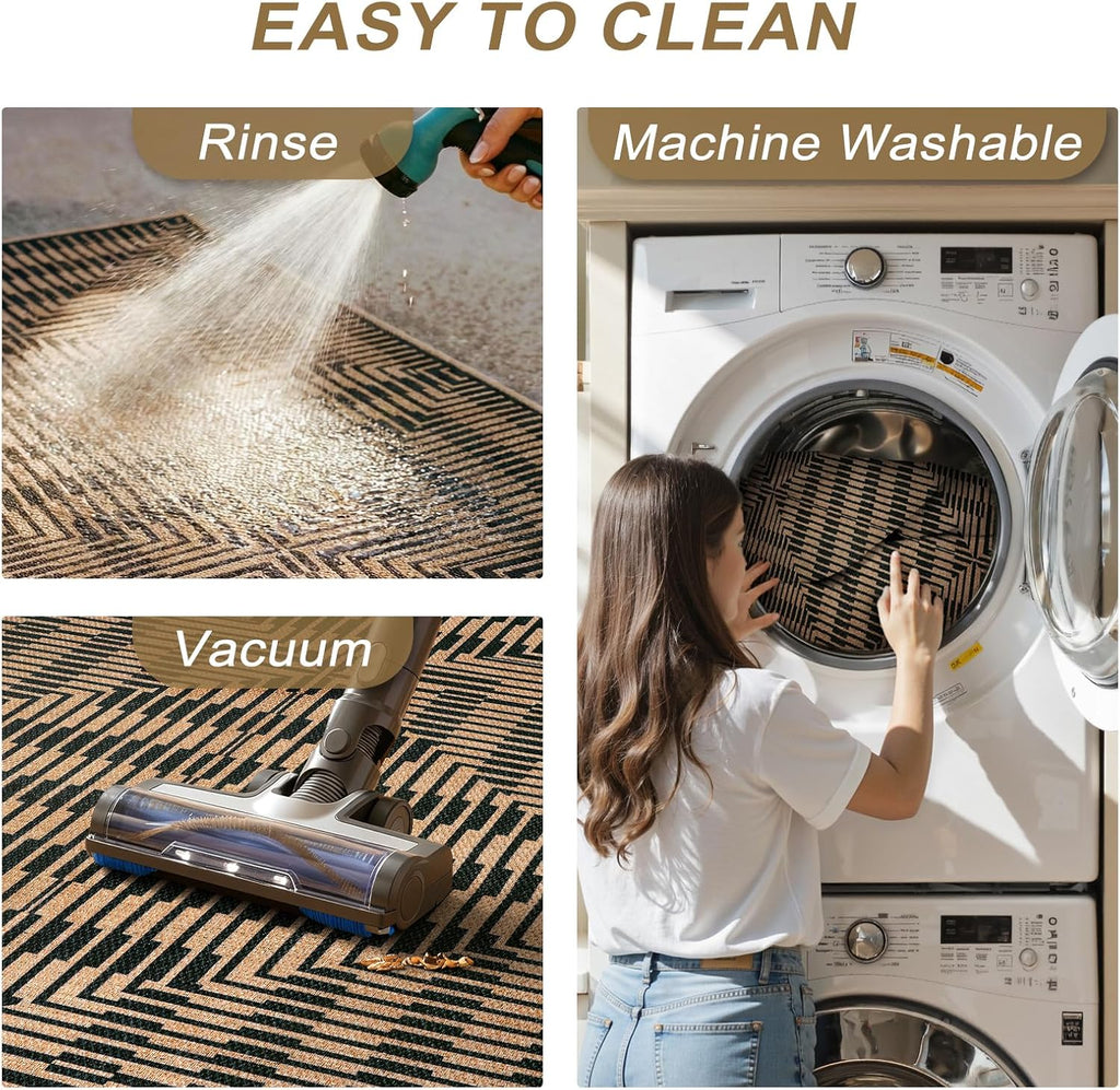 Easy Jute Indoor Outdoor, Washable Striped Area Rug Non Slip