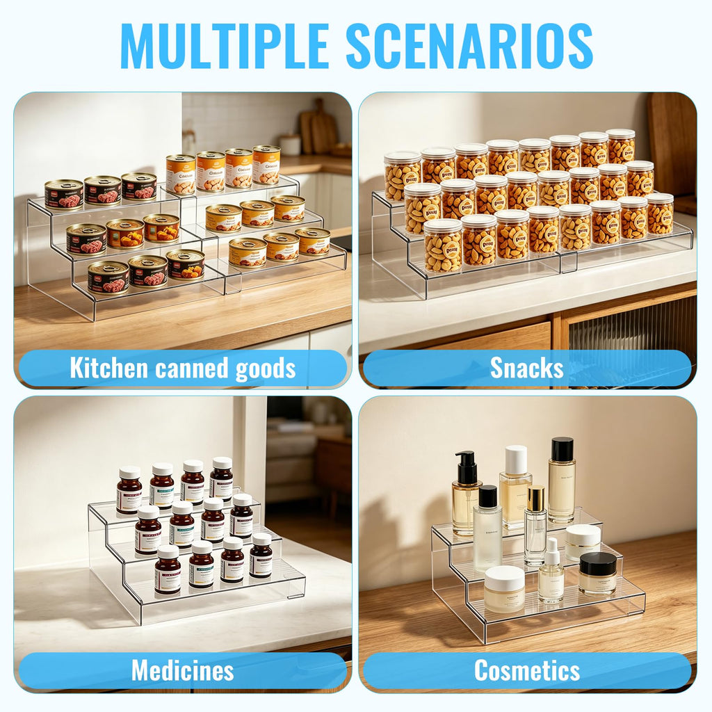 Extendable Can Rack Organizer for Pantry 3-Tier Acrylic Can Rack Organizer for Food Storage Roomsholds up to 24 Cans