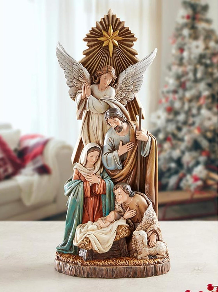 Christmas Figurines - Joseph Mary Jesus and Shepherd Tabletop Centerpiece Nativity Figurine, 16.25-Inch, Shepherd's