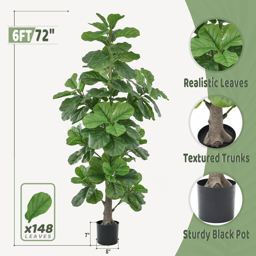 Artificial Fiddle Leaf Fig Tree 6FT with Thick 148 Leaves