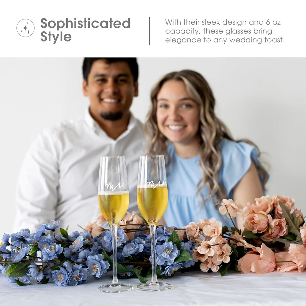Mr. & Mrs. Champagne Flute Set - Elegant His and Hers Wedding Toasting Glasses for Unforgettable Celebrations, Bridal