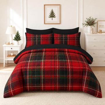Comforter Set, 7 Pieces Plaid Tartan Bedding Set