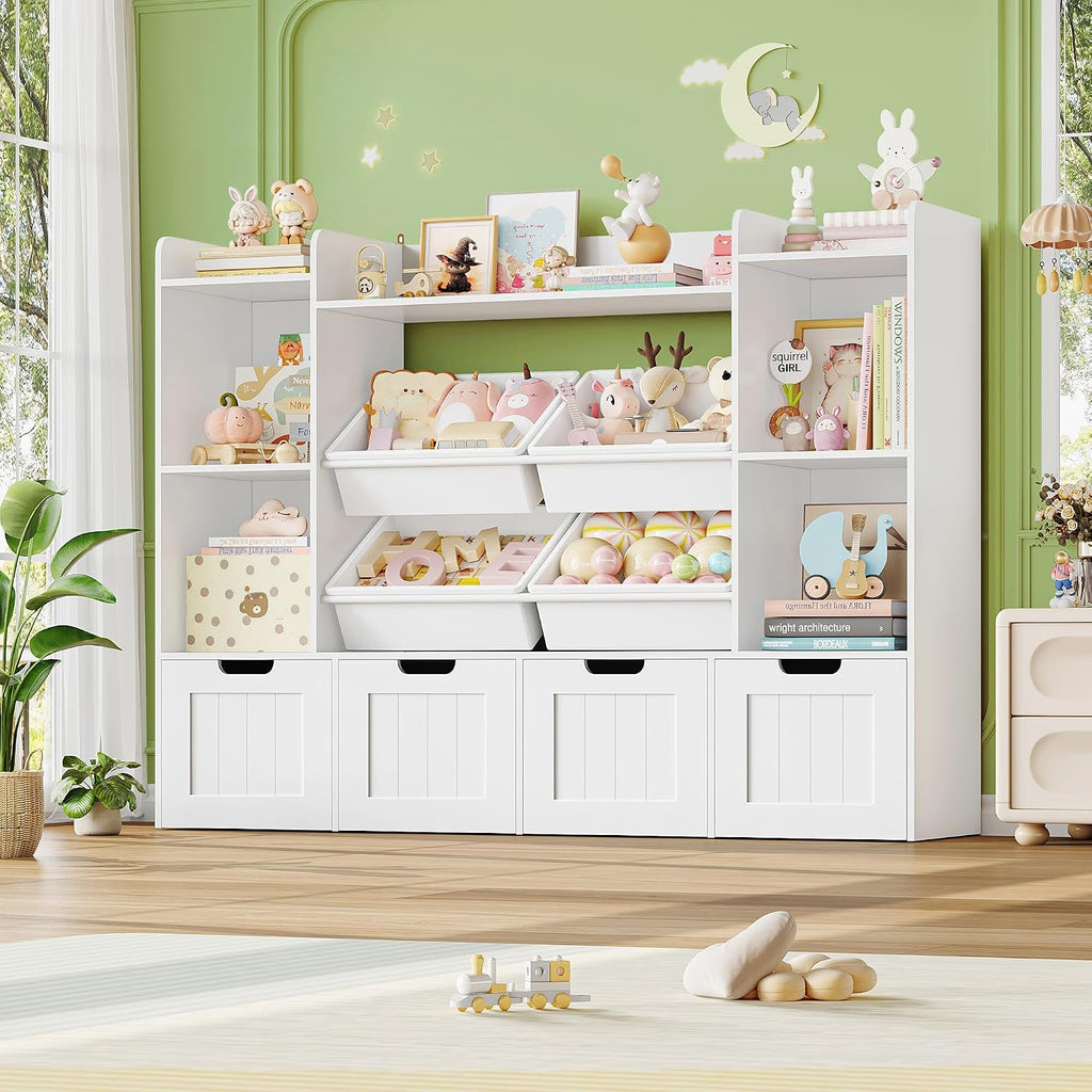 Toy Storage Organizer, Toy Organizer with 4 Movable Drawers and 4 Box Bins, Kids Playroom Storage Organization with