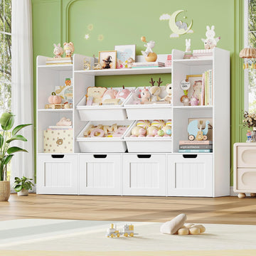 Toy Storage Organizer, Toy Organizer with 4 Movable Drawers and 4 Box Bins, Kids Playroom Storage Organization with
