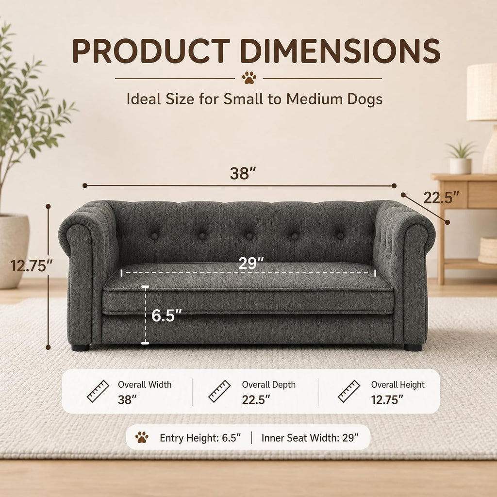 Dog Sofa Couch for Medium Dogs, Memory Foam Pet Couch with Washable Fabric Removable Cushion, Sofa Bed for Medium