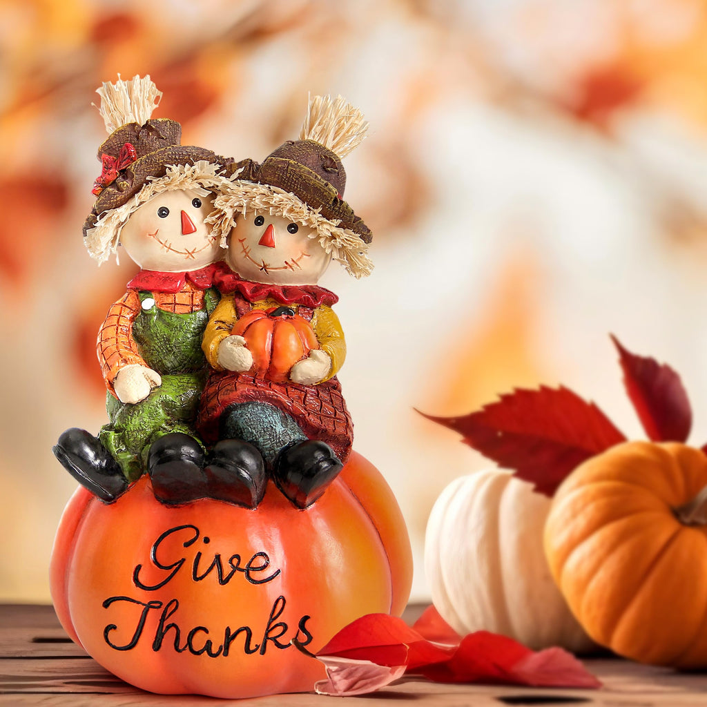 Thanksgiving Pumpkin Scarecrow Figurine, Fall Decor for Shelf Table Mantel
