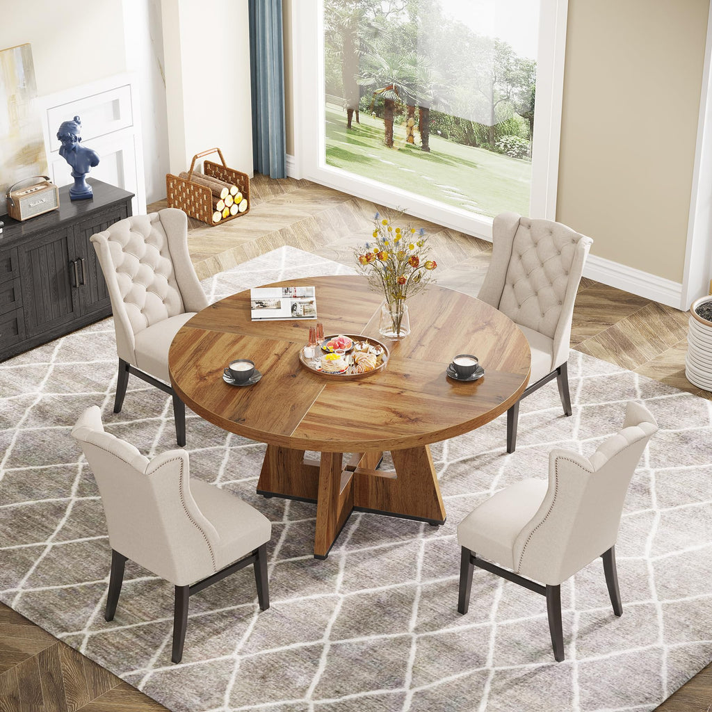 Farmhouse Dining Table, 47 Inch Round Dinner Table for 4, Rustic Round Dining Room Table Dining Room Living Room
