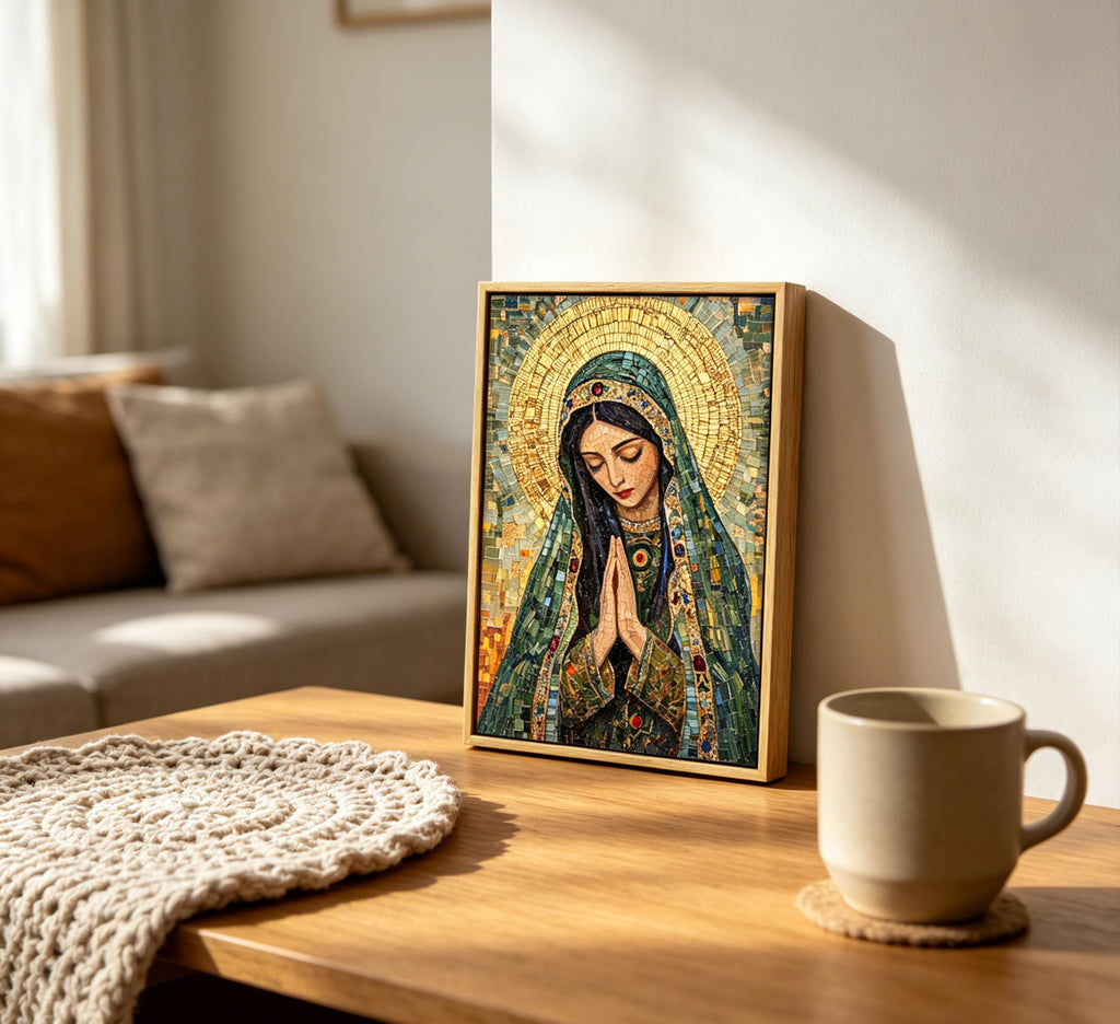 Framed Blessed Mother Wall Art, Virgin Mary Catholic Painting Canvas Prints, Our Lady of Guadalupe Portrait Picture