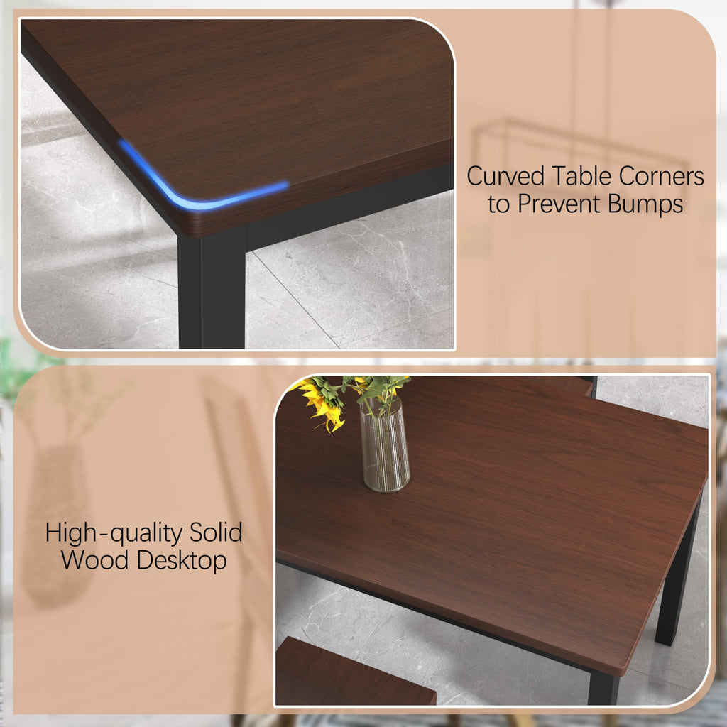 Dining Table Set for 4, Solid Wood Kitchen Table Chairs Set of 4, 43.3" Space-Saving Mid Century Modern Dining Room