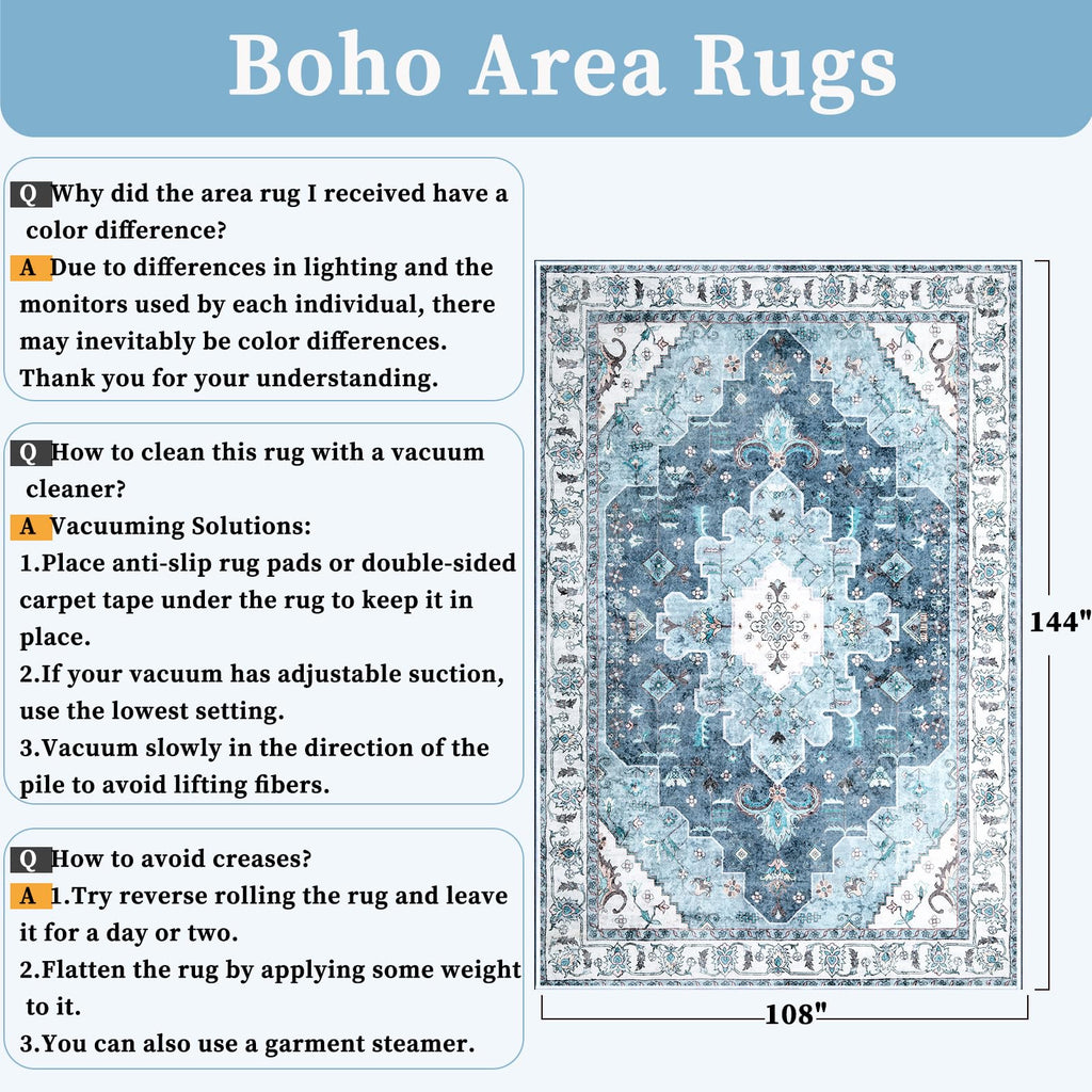 9x12 Washable Non Slip Boho Area Rug