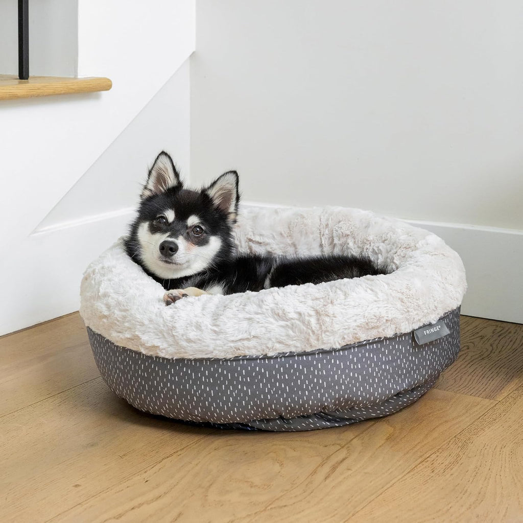 Beans Charcoal Small Circle Pet Bed 18"- Poly Filled with Faux Fur Interior - Machine Washable