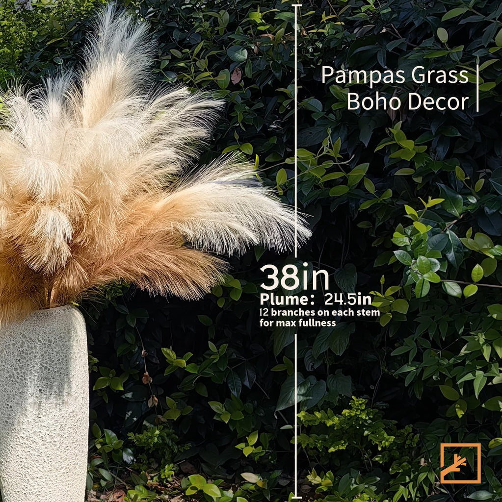Faux Pampas Grass Decor 38" 7PCS Handmade Boho Decor Ombre Beige