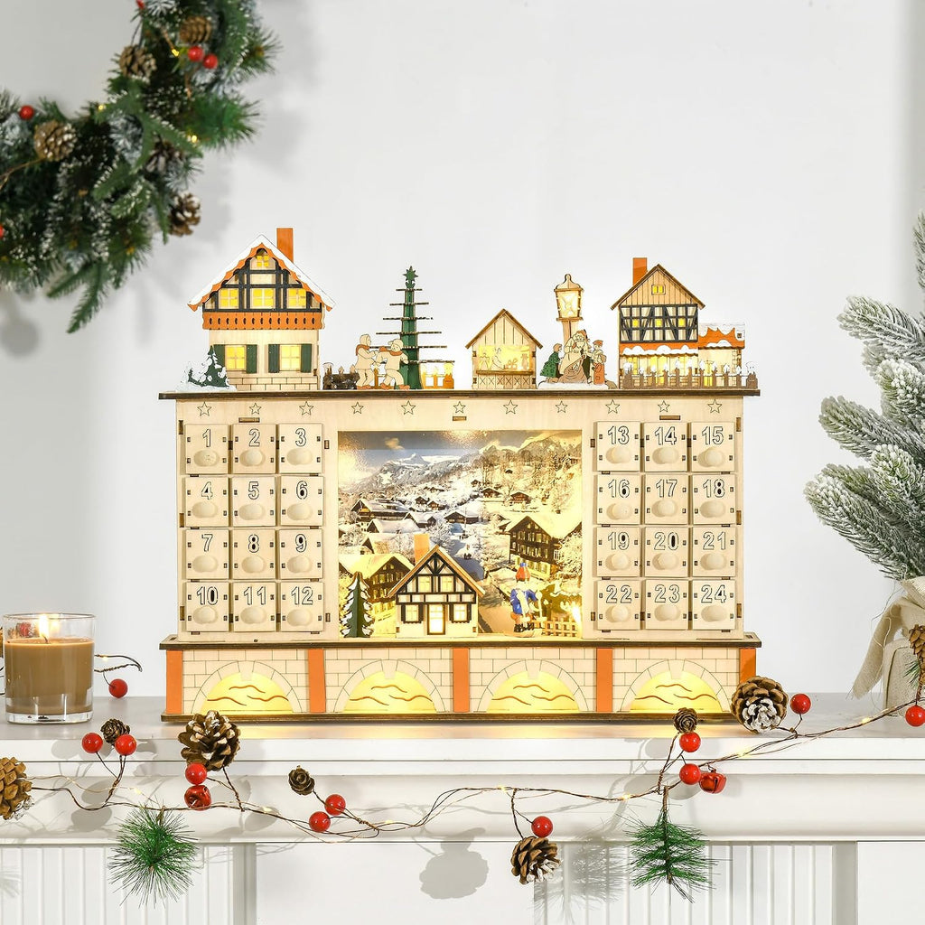 Christmas Advent Calendar Light Up for Kids and Adults Natural