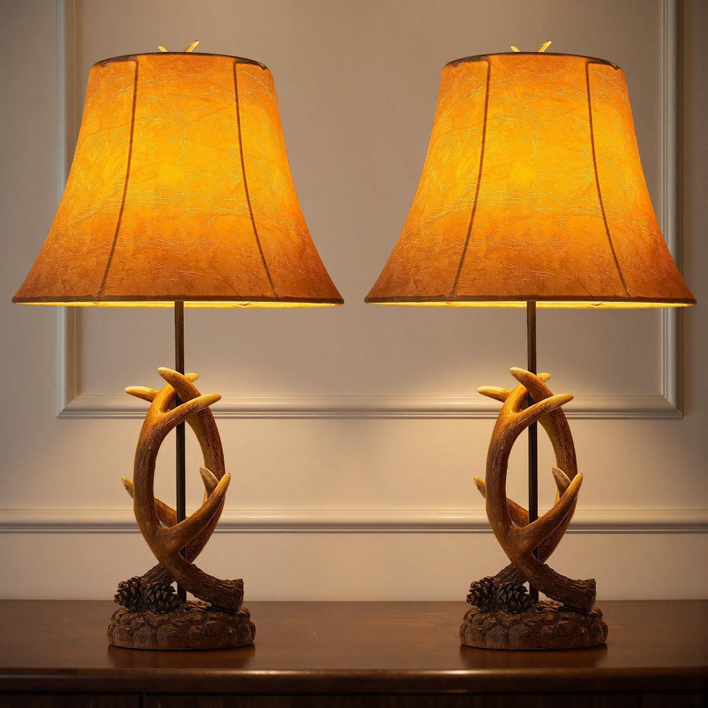 Farmhouse Rustic Western Antler Table Lamps, Set of 2 with USB