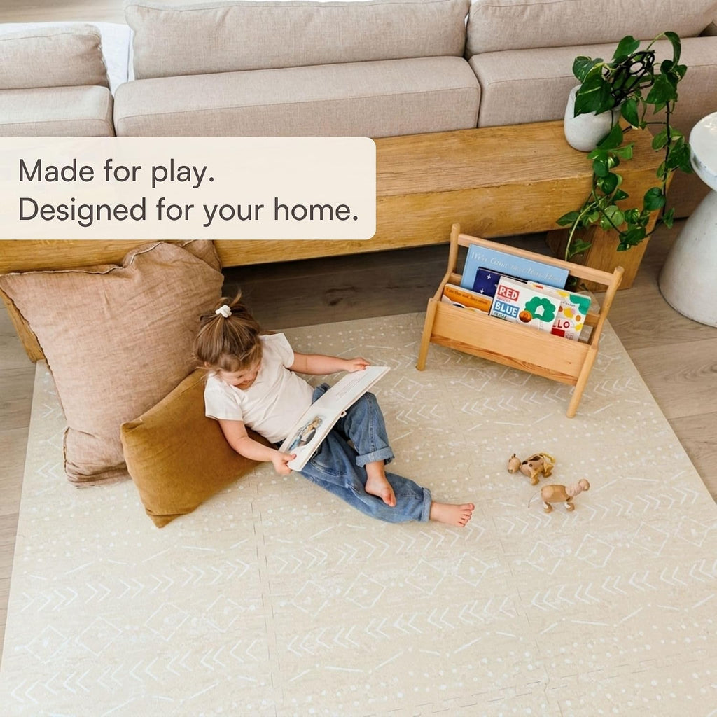 Play Mat for Floor - 6x8ft Beige | Soft Non Toxic Premium EVA Foam Tiles for Tummy Time, Crawling & Playroom
