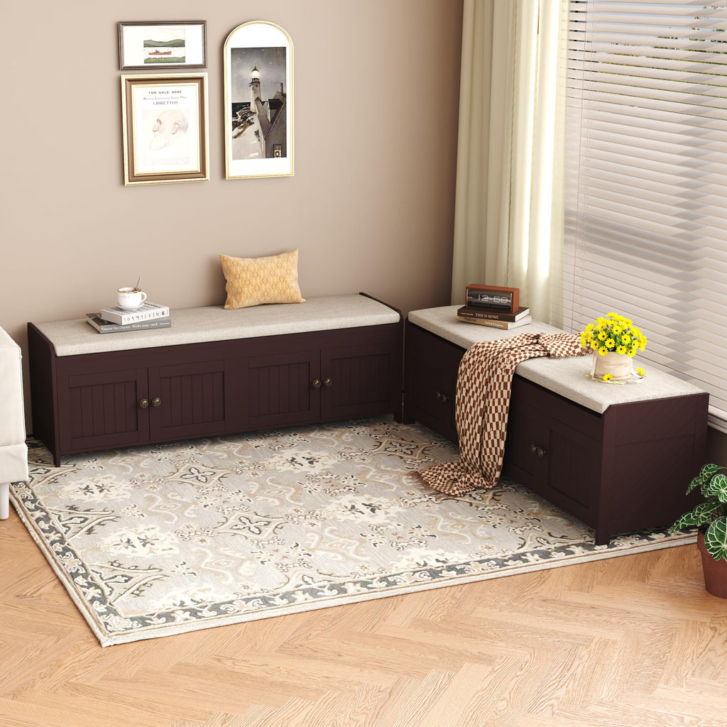 54.4" Shoe Bench with Lift Top Storage, Entryway Bench with Cushioned Seat, Wooden End of Bed Bench, Shoe Cabinet