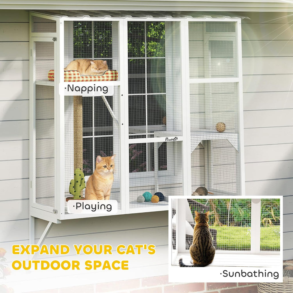 Outdoor Catio for 2-3 Large Indoor Cats 2 Jumping Platforms White
