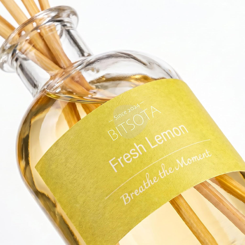 Natural Reed Diffuser Set, Fresh Lemon 3.52 oz (100ml) Scented Diffuser with Sticks Home Fragrance Reed Diffuser