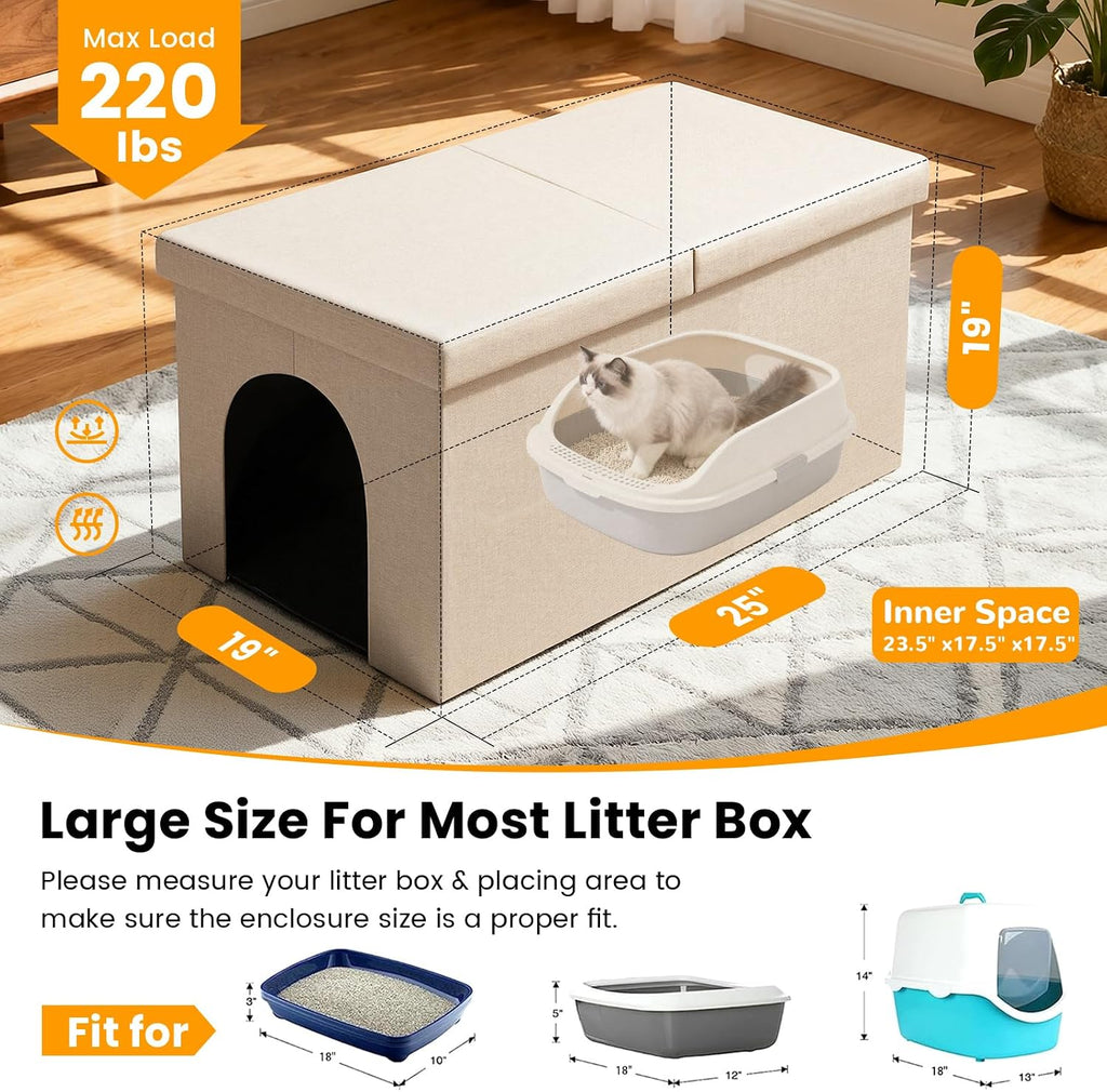 3-in-1 Cat Litter Box Enclosure Furniture, Beige