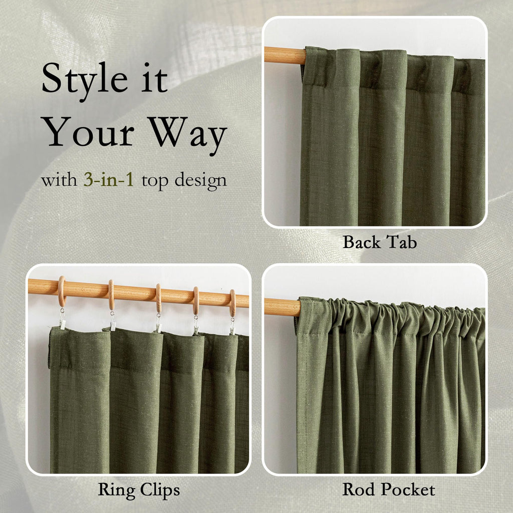 Living Room Curtains 90 Inches Long Farmhouse Light Filtering Privacy Curtain Drapes, Linen Look Texture Fabric