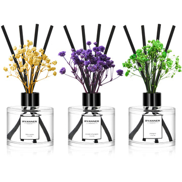 Reed Diffuser Set of 3 Pack, Lavender Eucalyptus/White Jasmine/Lemongrass Scented Oil Diffuser with 24 Sticks(1.7 fl