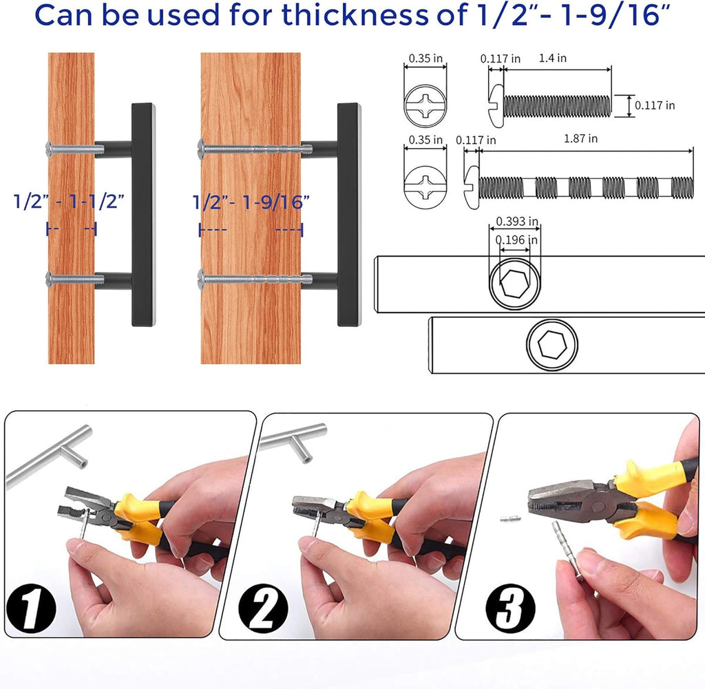 30 Pack 5 inch Square Cabinet Pulls Matte Black Stainless Steel Kitchen Drawer Pulls Cabinet Handles 5”Length, 3” Hole