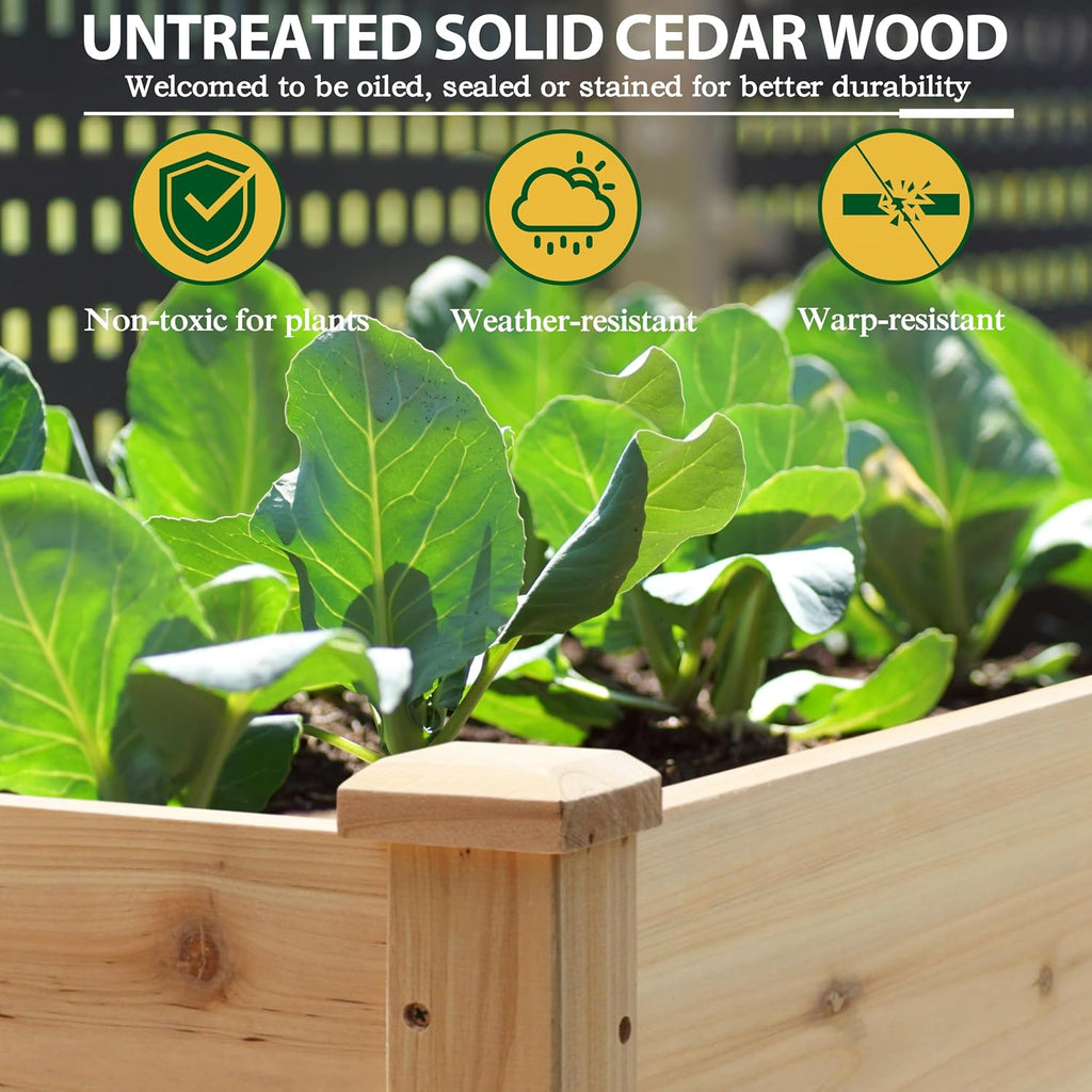 48"W x 24"D x 30"H Raised Garden Bed, Cedar Garden Bed with Detachable Black Liner, Drainage Holes, Raised Garden