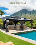 GarveeLife Hardtop Gazebo 12 ft x20 ft for All Weather, Double Polycarbonate Sheets Roof, Aluminum Alloy Frame, Net