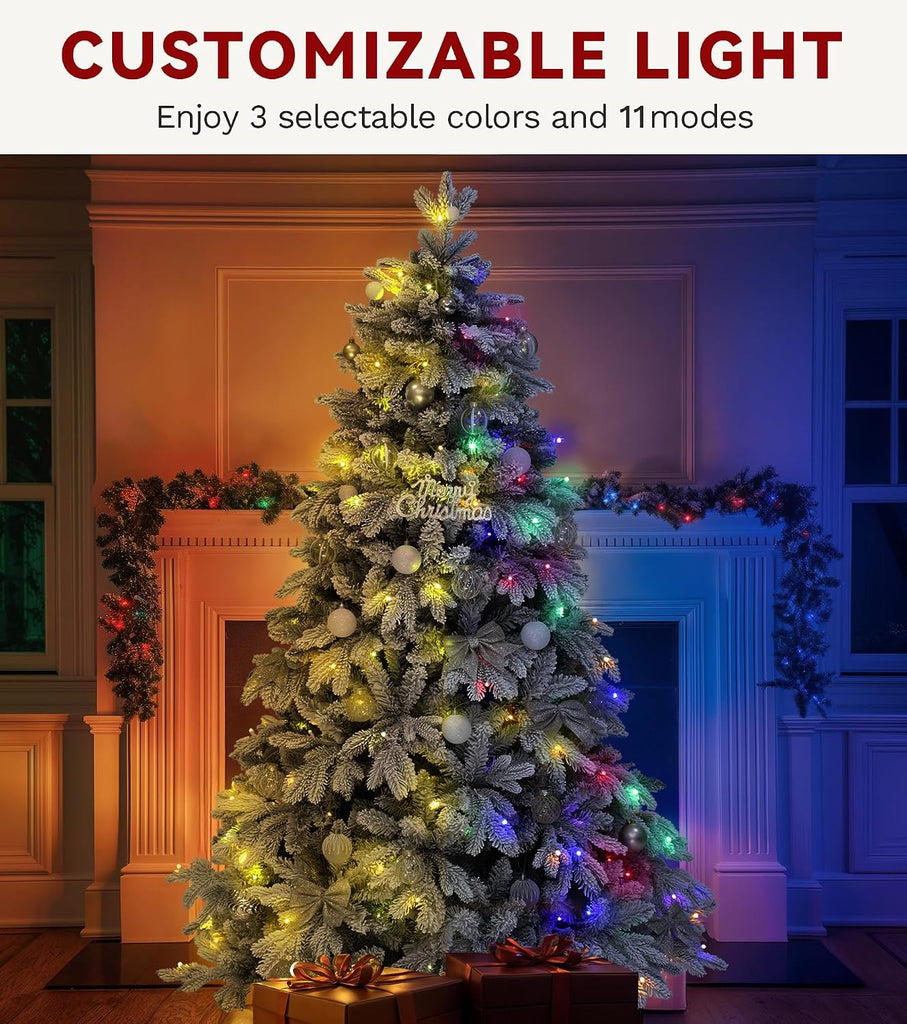7.5ft Pre-lit Snow Flocked Canaan Fir Christmas Tree with Remote