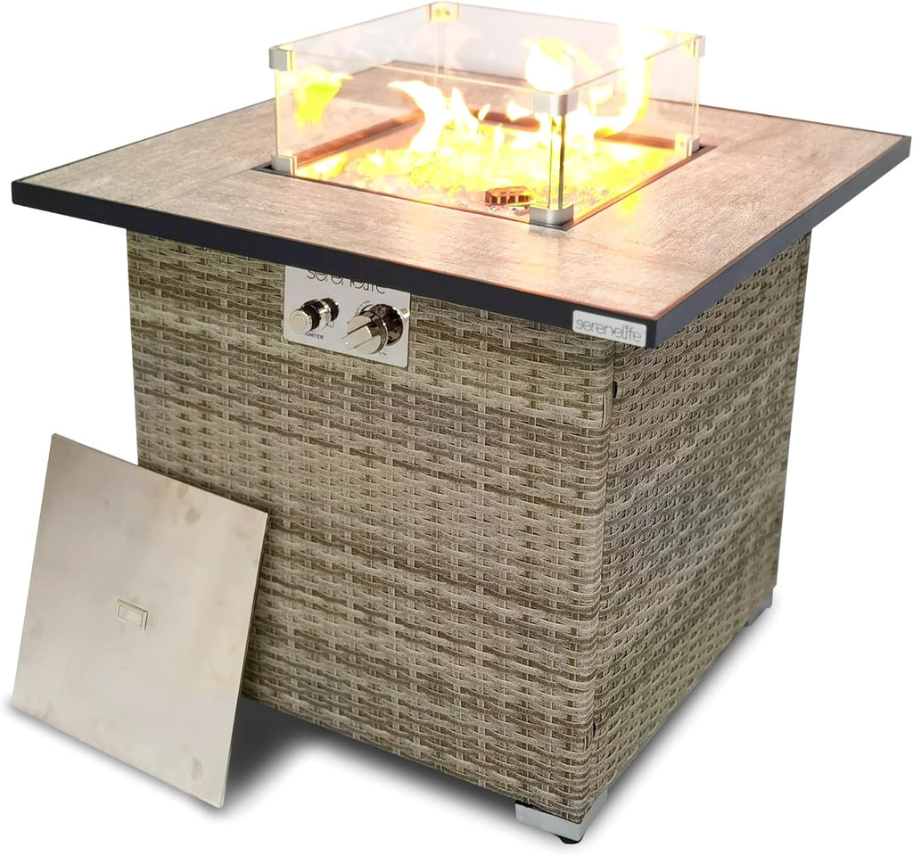 Propane Fire Pit Table, 50000 BTU CSA/ETL Certified Safe Gas Table with Sturdy Wicker Base, Stainless Steel Burner