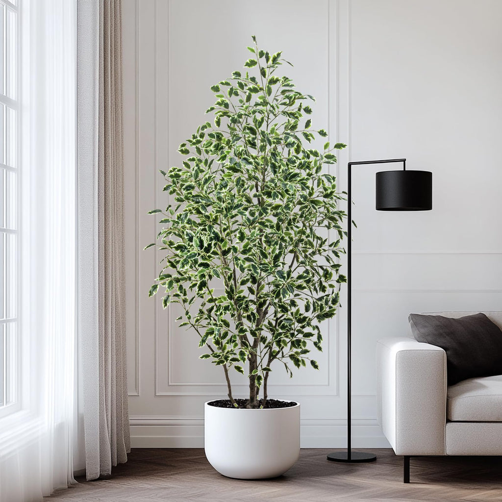 Artificial Ficus Tree Indoor 6ft, Faux Tree with Realistic Silk Leaves & Trunk Corner Decor
