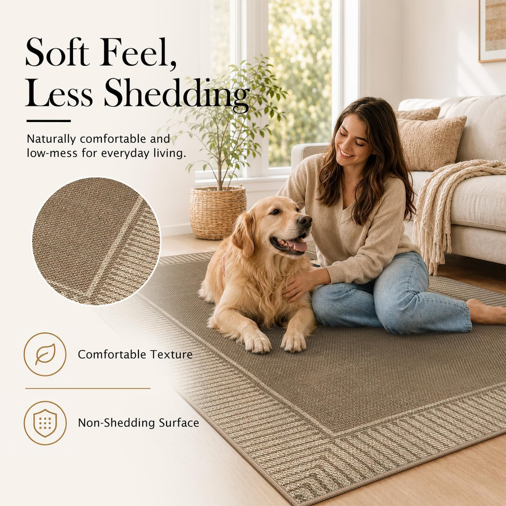 Easy Jute Indoor Outdoor Rug, Brown Striped Border Area Rug