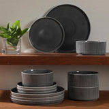 Solana Coast 12 Piece Stoneware Reactive Glaze (Service for 4) Ceramic Plates and Bowls Modern Shape Embossed