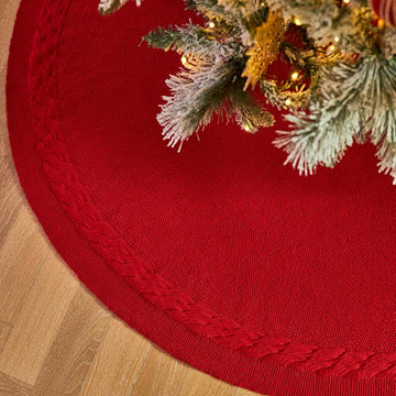 36 Inch Red Knitted Christmas Tree Skirt