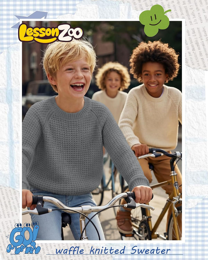 Boys' Waffle Sweaters Thick Chunky Knit Tops