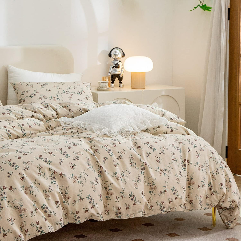 Duvet Cover Queen Floral, Brushed Microfiber 3 Pieces Bedding Set, Garden Style Vintage Floral Queen Duvet Cover