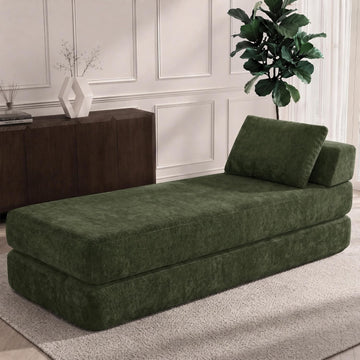 80" Convertible Daybed, Twin to Queen Size Sofa Bed , Green | Folding Chaise Lounge Chair Indoor, Sleeper Sofa with